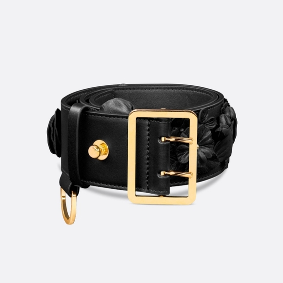 DIOR PUNK BELT Black Matte Calfskin | Three-Dimensional Flowers & Resin Pearls - Picture 5 of 16